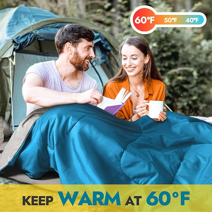 CANWAY Double Sleeping Bag Flannel for Adults Cold Weather Queen Size Two Person Sleeping Bags for Camping with 2 Pillows