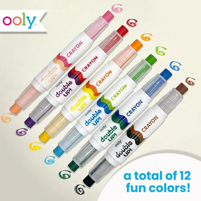 Ooly Double Sided Set of 6 Crayons, 12 Total Colors, Non Toxic, Water Soluble Twistable Crayons in Plastic Tubes to Prevent Breaking and Messes
