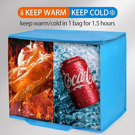 Bodaon 1-Pack Insulated Reusable Grocery Shopping Bags, X-Large Picnic Cooler Bag with Zipper Zippered Top Cold, Blue