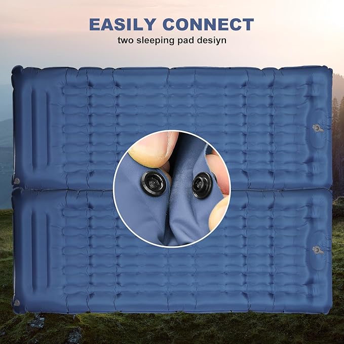 Camping Sleeping Pad with Pillow: Extra Thick 4.7 Inch Ultra-Light Self Inflating Airpad, Most Comfortable Inflatable Sleep Mattress with Foot Pump for Backpacking, Camp, Hiking, Tent (Navy Blue)