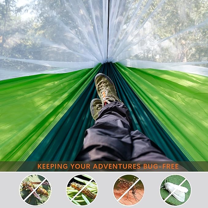 Camping Hammock - Portable Hammock with Mosquito Net, Lightweight Backpacking Hammocks Swing Camping Accessories for Indoor, Outdoor, Beach, Backyard, Patio, Travel, Hiking