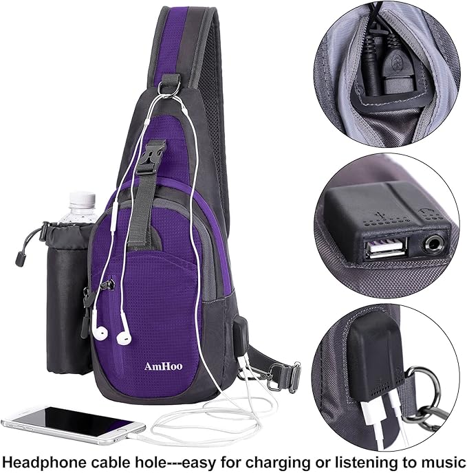 AmHoo Sling Backpack Chest Shoudler Crossbody Bag Water Resistant Hiking Daypack