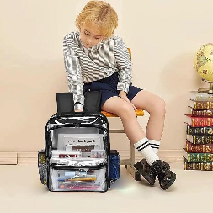 Clear Backpack,15 '' Clear Backpacks for School Heavy Duty PVC See Through Bag Waterproof Bookbag for Girls & Boys, Grey