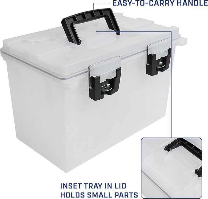 Sheffield 12763 2-Pack XL Ammo Storage Box, Stackable .50 Cal Field Boxes, Water and Dust Resistant, Lockable Storage Box with Handle, Heavy Duty Protection for Hunting Gear, Made in the USA, Frost