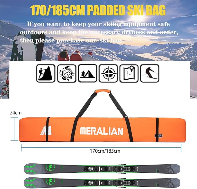 Padded Ski Bag,Waterproof Full Padded Single Ski Travel Bag with Adjustable Shoulder Strap.