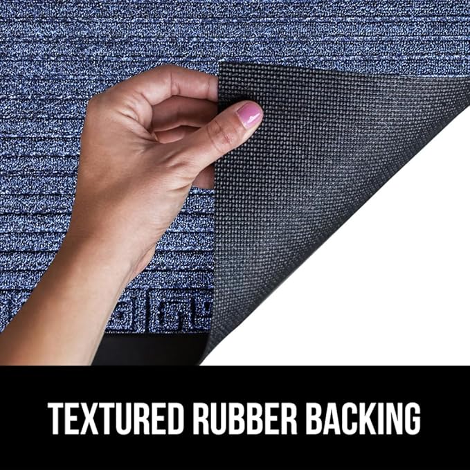 GORILLA GRIP 100% Waterproof All-Season WeatherMax Doormat, Durable Natural Rubber, Stain and Fade Resistant, Low Profile, Indoor Outdoor Door Mats, Easy Clean Entrance Mat, 17x29, Navy Greek Keys