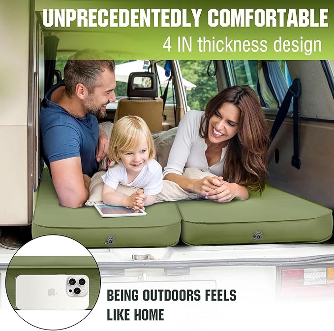 OUTSKIRT Camping Sleeping Pad, 9.5 R-Value Insulated Camping Mat, 4" Thick Self Inflating Sleeping Pad, Foam & Air Camping Mattress, Portable All Season Camping Pad for Camp/Tent/Car/Truck/Cot