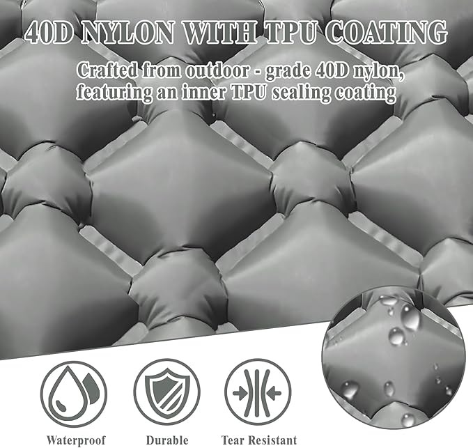 MEI&CO Lightweight Convertible Double Inflatable Camping Pad – 2-in-1 Single Pads Built-in Pillow – Quick Inflate Foot Pump, 660lb Capacity – Perfect for Couples & Family Adventures (2, Gray)