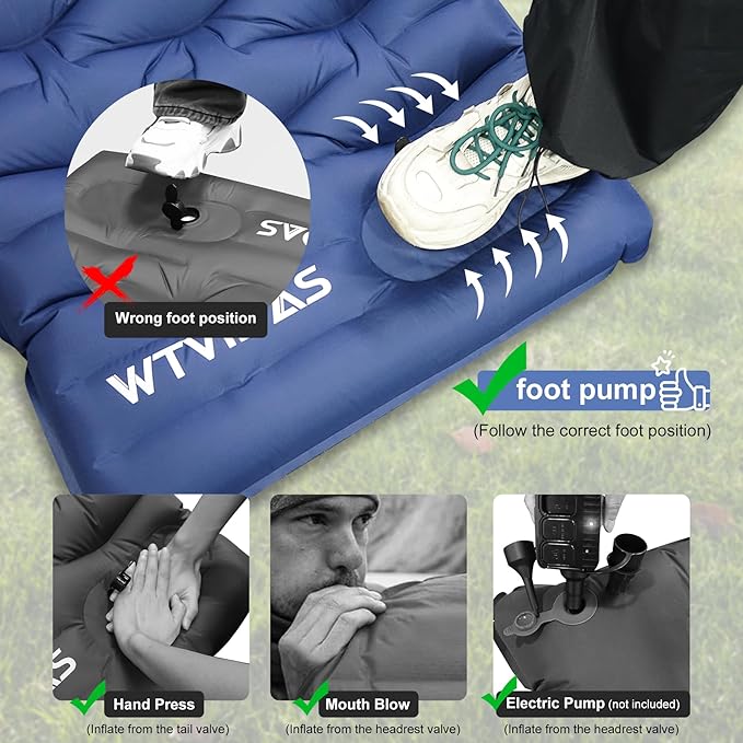 Oversized Camping Sleeping Pad,4.2" Thick Ultralight Camping Sleeping Mats for Adults,Camping Mattress with Pillow & Built-in Pump for Tent,Backpacking,Travel