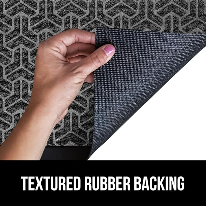 GORILLA GRIP 100% Waterproof All-Season WeatherMax Doormat, 72x24 Runner, Durable Natural Rubber, Stain and Fade Resistant, Low Profile, Indoor Outdoor Doormats, Easy Clean Entry Mat, Slate Geometric