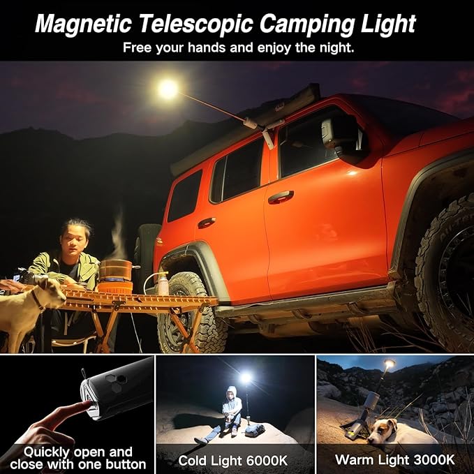 Camping Light Telescopic, Collapsible Magnetic Camping Lantern with 12000mAh Battery, Telescoping IPX6/IPX7 Waterproof Flashlights, Camping Lamp for Emergency, Camping, Hiking (Military Green)
