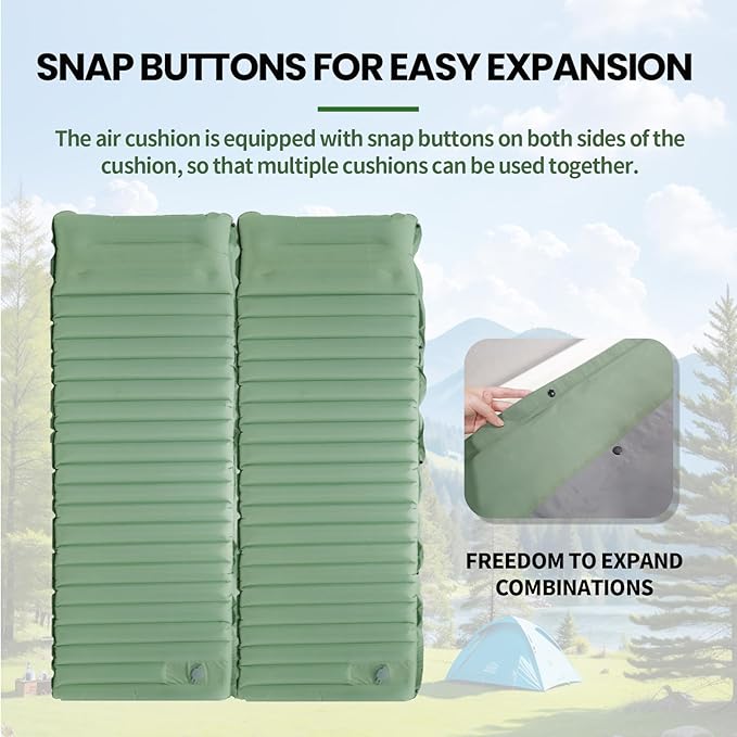 Camping Sleeping Pad - Camping Mattress, 4" Thick Ultra-Light, Pillow Built in Foot Pump, Thickened and Silent Anti-air Leakage, Hiking Camping, Family Trips Green