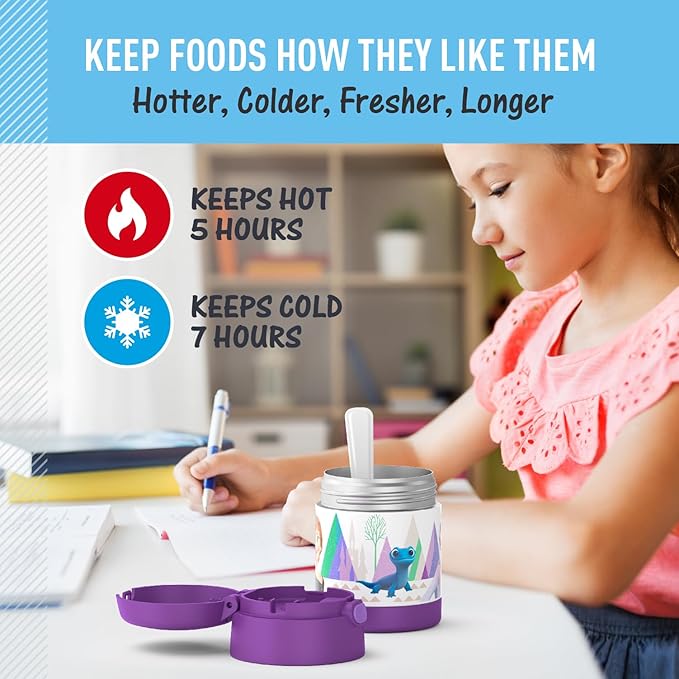 Thermostat Kids Vacuum Insulated Food Jar with Spoon, 10 Ounce, Stainless Steel, Frozen 2