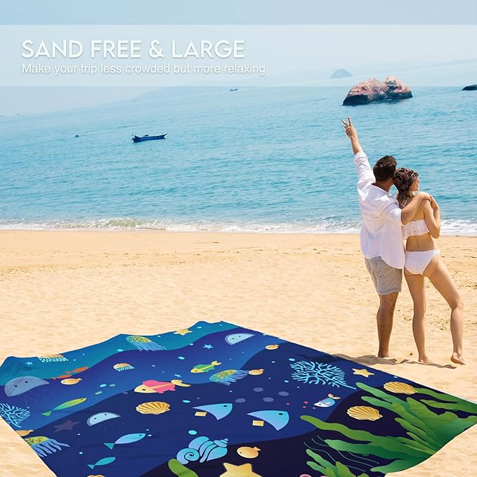 BYDOLL Beach Blanket 78''X81'' 4-7 Adults Oversized Lightweight Waterproof Sandproof Blanket for Beach Large Picnic Mat Travel Camping
