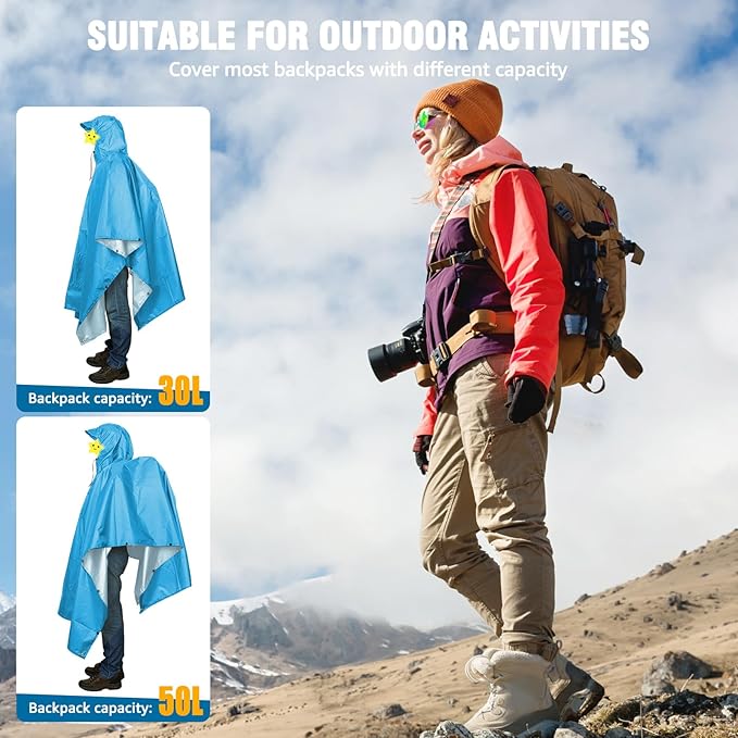 ANYOO Hooded Rain Poncho for Adults Waterproof Lightweight Rain Coat for Men Women Reusable Rain Jacket for Emergency Outdoor