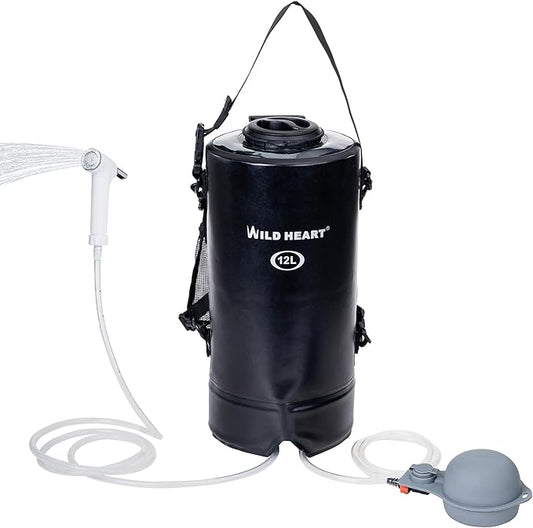 WILD HEART Camping Shower 22L/ 12L Portable Shower for Camping with Pressure Foot Pump and Hose - Solar Shower Bag Backpack for Camping, Road Trip & Outdoor Use