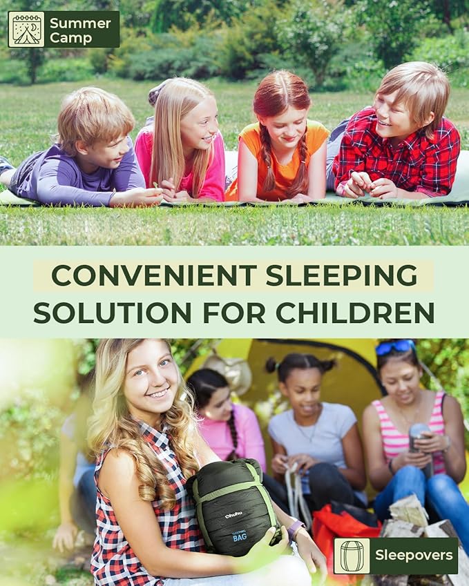 Sleeping Bag, Ohuhu Lightweight Sleeping Bag 3 Season Warm Weather Portable Compact Sleeping Bags for Adult Kids with Carry Bag for Camping Hiking Backpacking and Outdoors 59℉-77℉