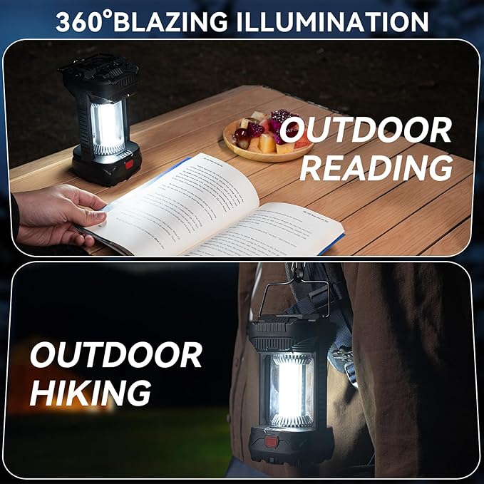 AlpsWolf 1000 Lumens Rechargeable Camping Lantern - 4000mAh Phone Charger, IPX4 Waterproof, 4 Light Modes & SOS Strobe, LED Flashlight Lantern for Camping, Power Outage, Emergencies (2 Pack-Black)