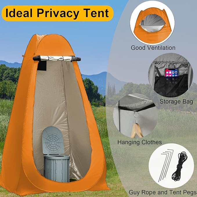 Portable Camping Toilet with Pop-Up Privacy Tent,Outdoor Portable Folding Toilet Potty for Adults,Outdoor Camping Shower Tents Changing Room Emergency Toilet Tent Kit with Carry Bag
