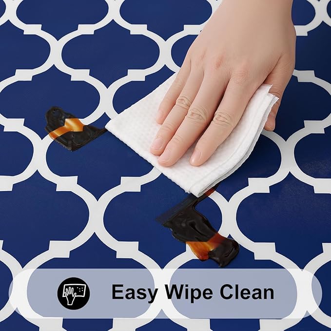 Smiry Rectangle Picnic Table Cover, Waterproof Elastic Fitted Camping Tablecloths for 5 Foot Tables, Wipeable Flannel Backed Vinyl Tablecloth Protector for Indoor, Outdoor (Navy, 36x60 Inches)