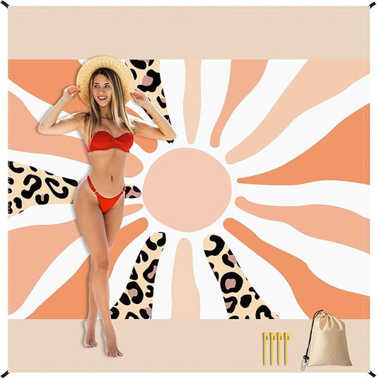 Sandproof Waterproof Beach Blanket, 80"x80" Large Beach Mat for 4-6 Adults, Lightweight Quick Dry Windproof Picnic Mat