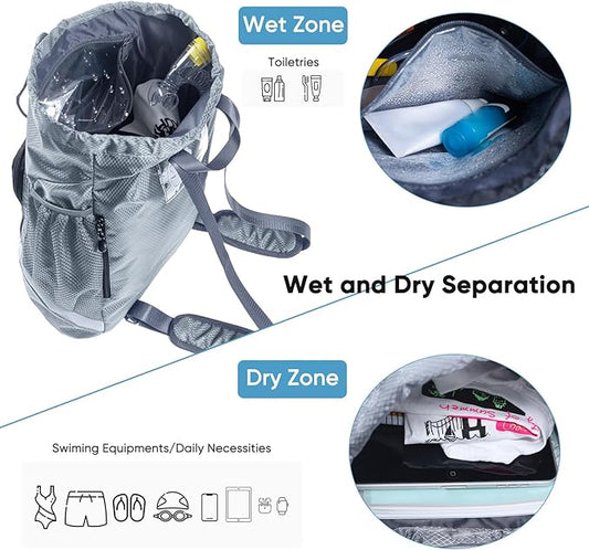 Swim Bag Beach Backpack Sports Drawstring Backpack - Gym Bag with Shoes Compartment and Waterproof Pocket for Gym Accessories, Swim Essentials - Kids Swim Backpack Mens Beach Bag, Workout Bag