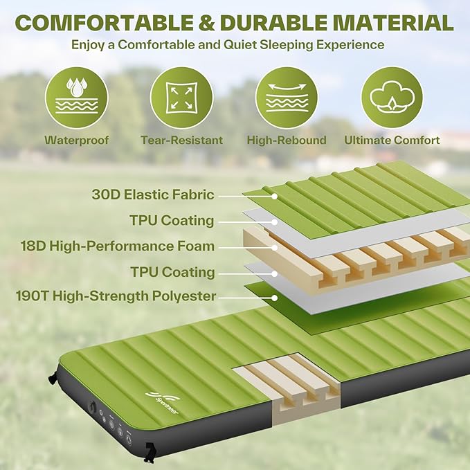 Sportneer Self Inflating Sleeping Pad, 4" Ultra-Thick Elasticity Foam Camping Mat with 10 R Value, 4-Season Insulated Durable Camping Pad Air Mattress for Car Travel Tent Home, 78" x 30"