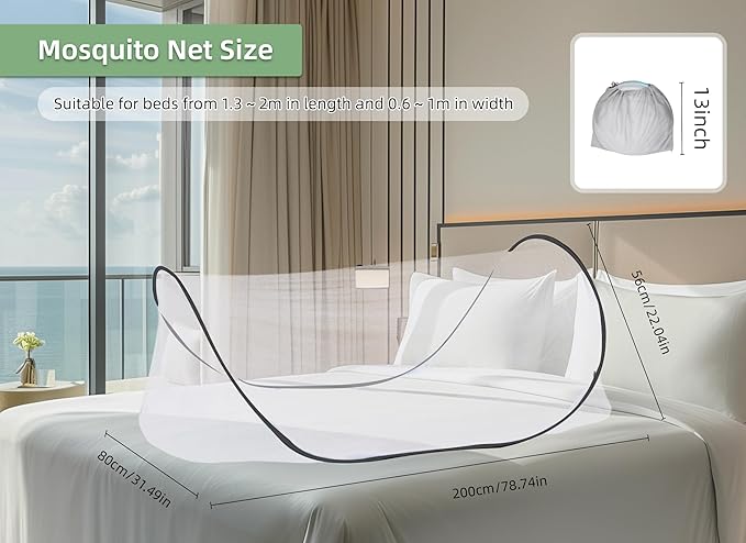 78 * 32 * 22 Inch Large Up Mosquito Tent, Portable Foldable Mosquito Net, Camping Mosquito Net with Net Bottom, for Bed Camping Travel Patio (Black)