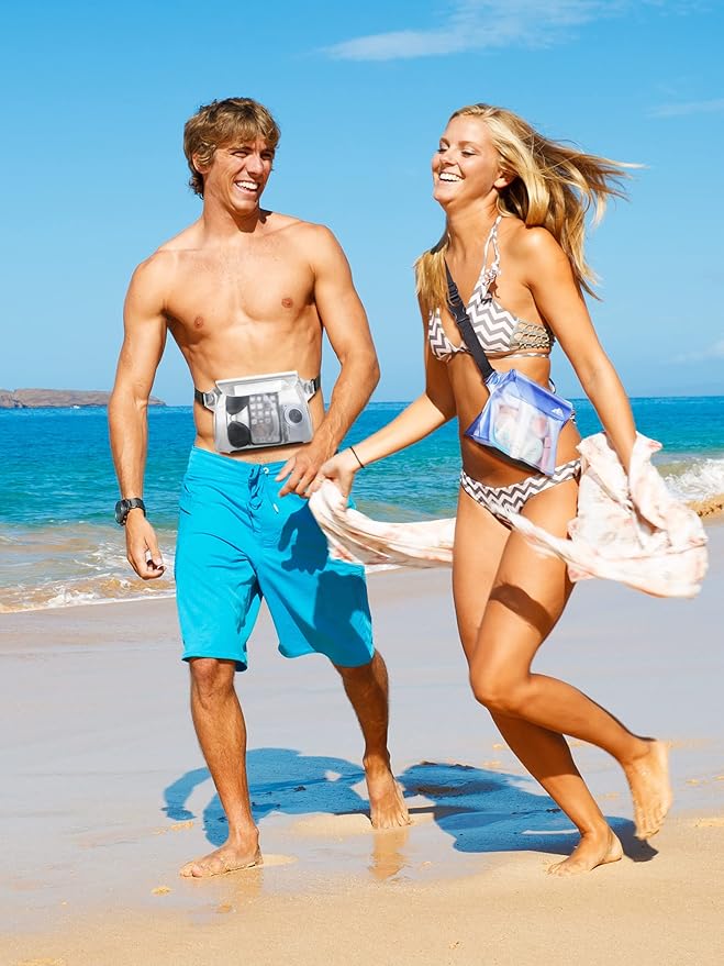 HEETA 2/3/4 Pack Waterproof Pouch with Waist Strap, Screen Touchable Dry Bag with Adjustable Belt for Phone Valuables for Kayaking, Swimming, Snorkeling, Boating, Fishing, Surfing & Beach