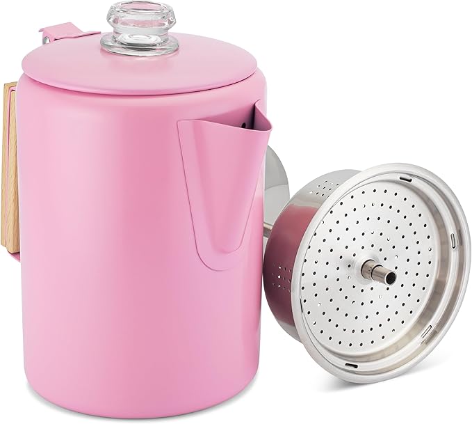 COLETTI Bozeman Camping Coffee Pot — Camping Coffee Makers, Coffee Percolator – America's Sleekest Percolator – NO Aluminum or Plastic (Pink)