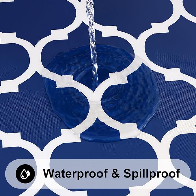 Smiry Rectangle Picnic Table Cover, Waterproof Elastic Fitted Camping Tablecloths for 6 Foot Tables, Wipeable Flannel Backed Vinyl Tablecloth Protector for Indoor, Outdoor (Navy, 30x72 Inches)