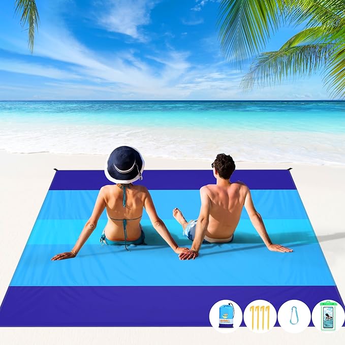 BYDOLL Beach Blanket 78''X81'' 4-7 Adults Oversized Lightweight Waterproof Sandproof Blanket for Beach Large Picnic Mat Travel Camping