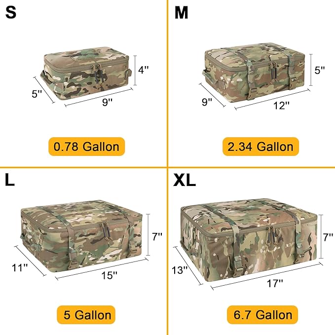 PETAC GEAR 4 PCS Tactical Modular Packing Cubes with Waterproof Material, Large Capacity Storage Bag, Easy Clean Outdoor Travel Organize Storage Pouches Bags (MC)