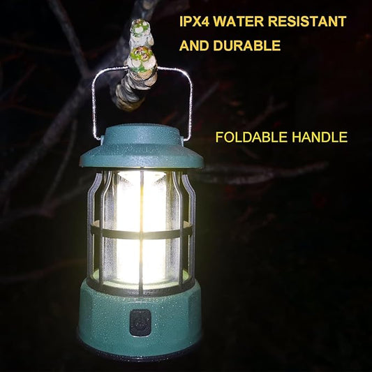 Camping Lantern Vintage Camp Light Dimmable USB C Rechargeable Portable Hanging Tent Retro COB Lights for Power Outages, Survival, Hiking, Bar (5.4 in Height, Green)