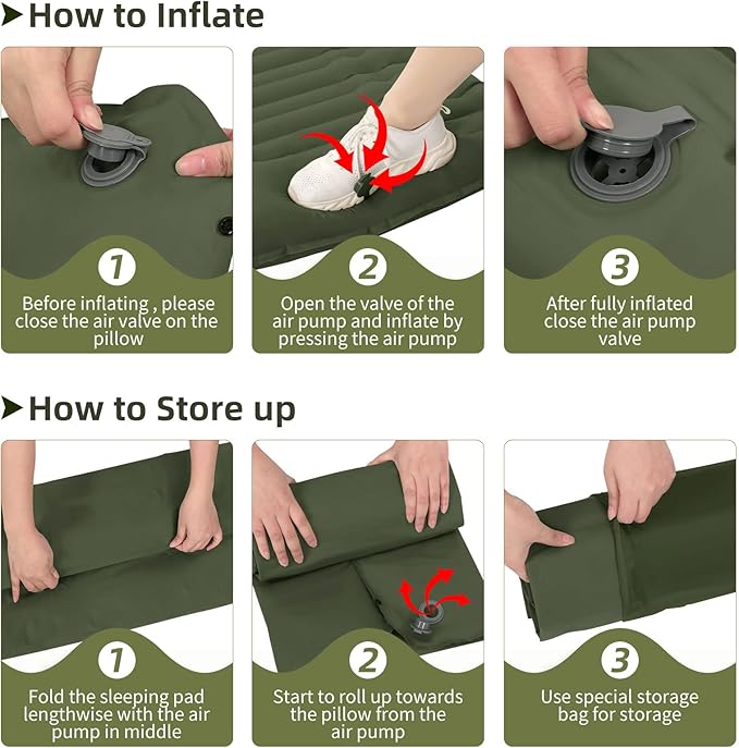 Inflatable Camping Sleeping Pad with Pillow, Thick 4.5 Inch Portable Sleeping Pad, Lightweight Sleeping Mat for Camping, Backpacking, Hiking