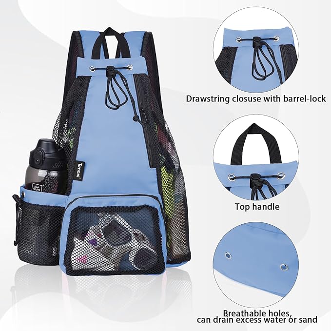 Swim Bag Beach Backpack with Padded Shoulder Strap Mesh Backpack with Wet Pocket for Swimming, Gym