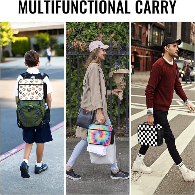 Checkered Lunch Bag Reusable Insulated Lunch Box Keep Food Cooler Thermal Lunch Tote for Women Men