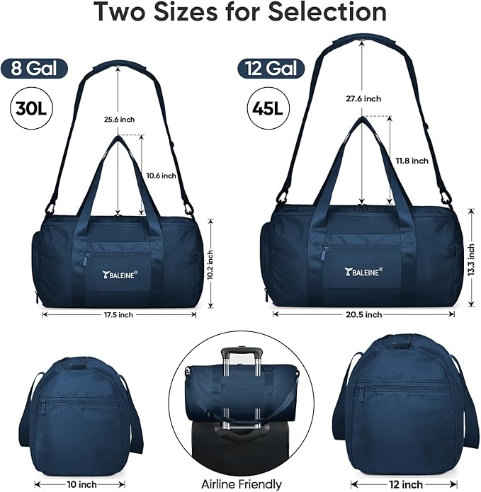 BALEINE Gym Bag for Women and Men, Small Duffel Bag for Sports, Gyms and Weekend Getaway, Waterproof Dufflebag with Shoe and Wet Clothes Compartments, Lightweight Carryon Gymbag (Blue)