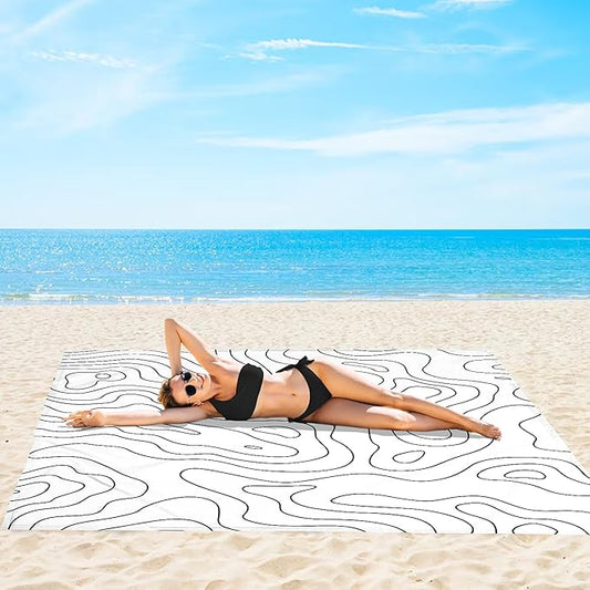 Beach Blanket, 78”x 86” Waterproof Sandproof Beach Mat with 4 Stakes & Portable Bag, Big Large Sand Free Outdoor Pockets Picnic Blanket for Festival, Camping