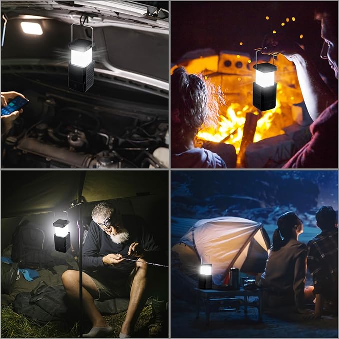 Camping Lantern Rechargeable, Hand Crank & Solar Camping Lights with USB Output, Tent Lights for Camping, Portable Camp Lamp, Camping Hurricane Home Power Failure Essentials (Black, 1 Pack)
