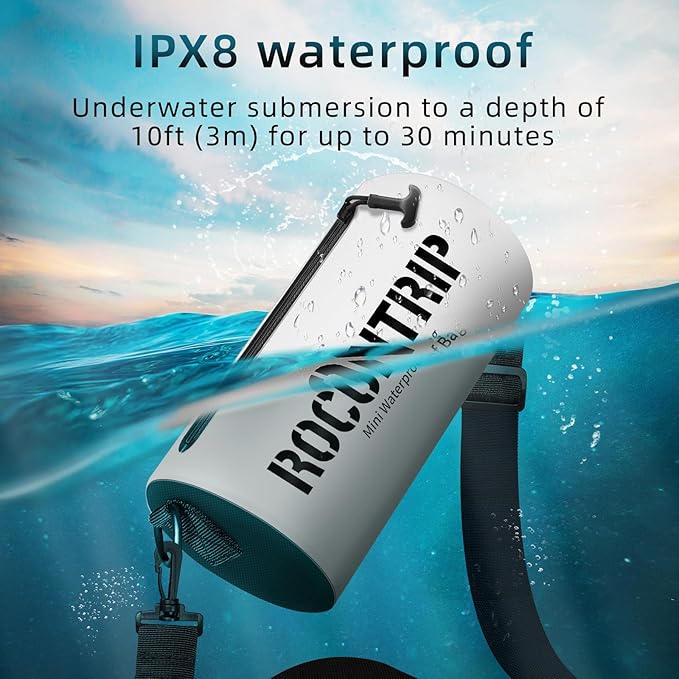 ROCONTRIP Crossbody Waterproof Bag IPX8 Dry Bag With Airtight Zipper Dry Sacks lightweight Portable Swimming Bag For Swimming Kayaking Camping Boating Rafting Fishing Travelling Snorkeling