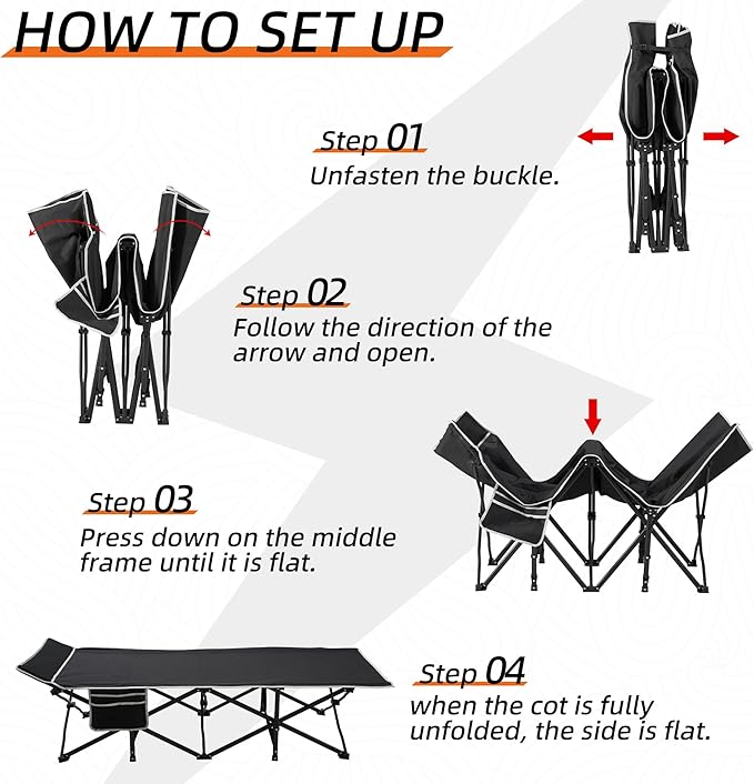 Portable Camping Cot, 32" Extra Wide Camping Cots for Adults with Thick Mattress, Heavy Duty Sleeping Cot Holds Up to 600LBS, Cots for Sleeping, Rv, Beach, Patio, Office Naps(Grey)