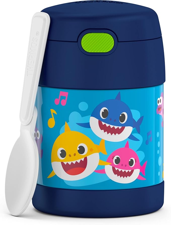 THERMOS FUNTAINER 10 Ounce Stainless Steel Vacuum Insulated Kids Food Jar with Spoon, BABY SHARK