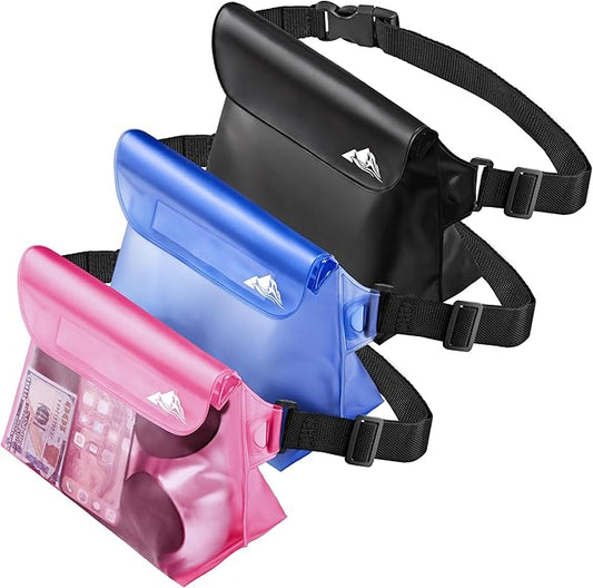 HEETA 2/3/4 Pack Waterproof Pouch with Waist Strap, Screen Touchable Dry Bag with Adjustable Belt for Phone Valuables for Kayaking, Swimming, Snorkeling, Boating, Fishing, Surfing & Beach