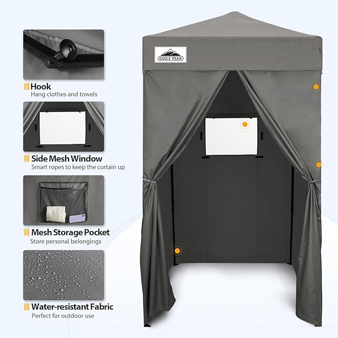 EAGLE PEAK Flex Ultra Compact 4x4 Pop-up Canopy, Sun Shelter, Changing Room, Portable Privacy Canopy Cabana for Pool, Fashion Photoshoots, or Camping, 4x4 ft, Dark Gray