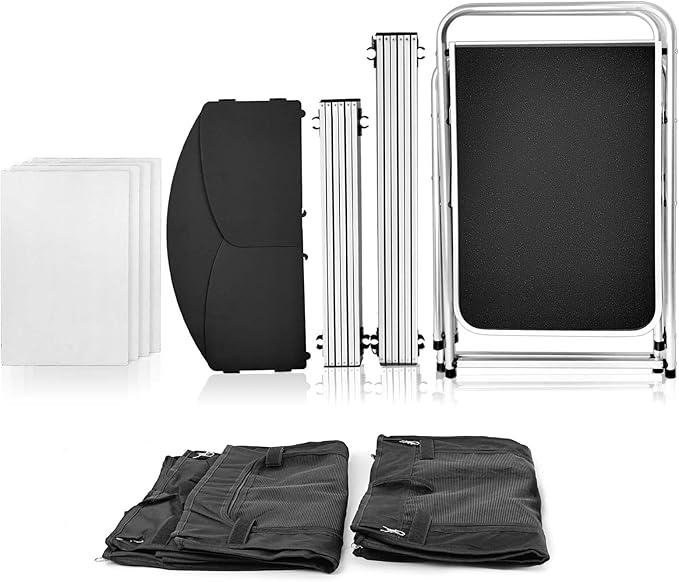 CampLand Folding Cooking Table Outdoor Portable Cook Station Aluminum Camping Kitchen with Storage Organizer, Windscreen, Hooks for BBQ, Party (Black2cabinet)