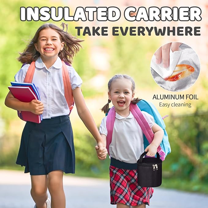 Thermo for Hot Food Adults & Kids, 17oz Insulated Lunch Soup Container, Wide Mouth Leak Proof Vacuum Stainless Steel Food Jar w/Insulated Bag & BPA-Free Folding Spoon for Office Outdoors