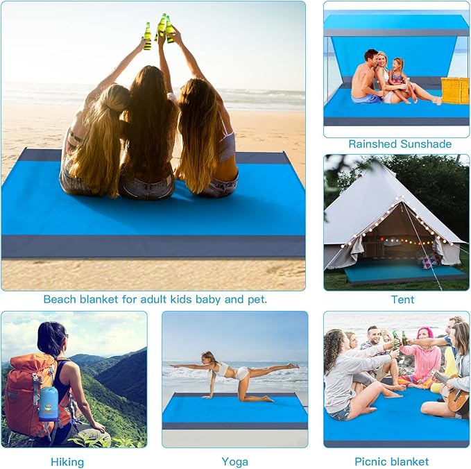 BYDOLL Beach Blanket 78''X81'' 4-7 Adults Oversized Lightweight Waterproof Sandproof Blanket for Beach Large Picnic Mat Travel Camping
