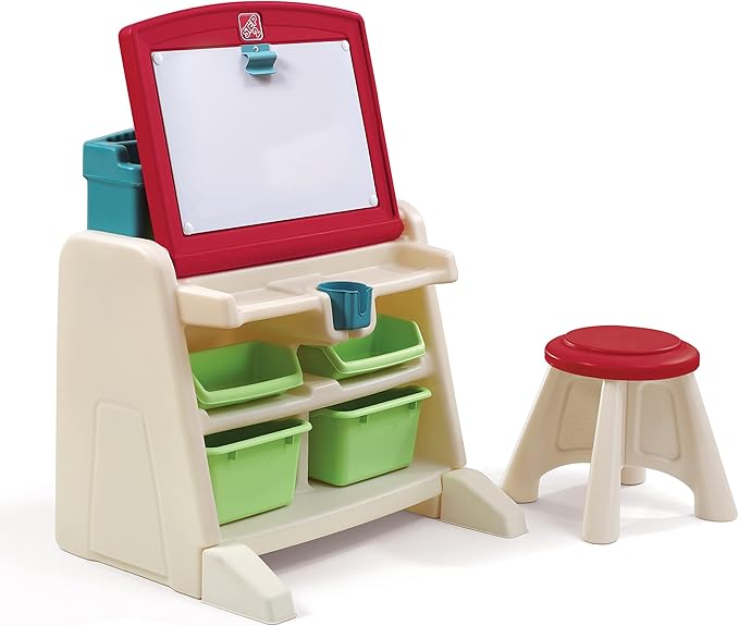 Step2 Flip & Doodle Easel Desk With Stool, Kids 2 in 1 Activity Table, Art Board, Made of Durable Plastic, For Toddlers 2+ Years Old