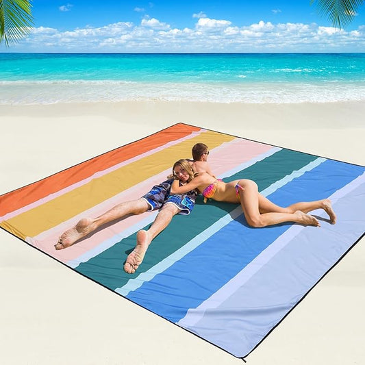 Beach Blanket Waterproof Sandproof Beach Mat 79" X 83" /10'x9'for 2-8 Adults Quick Drying Outdoor Picnic Mat Beach Accessories for Travel, Camping, Hiking
